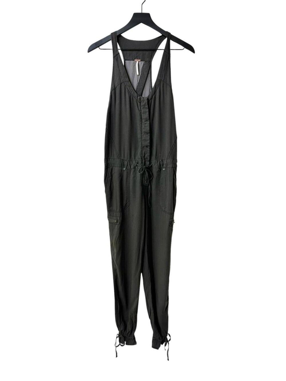 Free People Roaring Rayon Utilitarian Dark Gray Jumpsuit